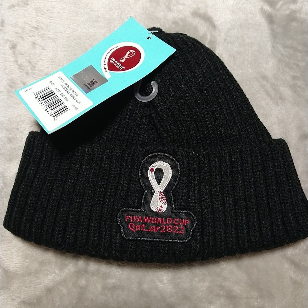 FIFA World Cup Cuffed Beanie Men One Size Black Stretch Knit Sports Outdoor